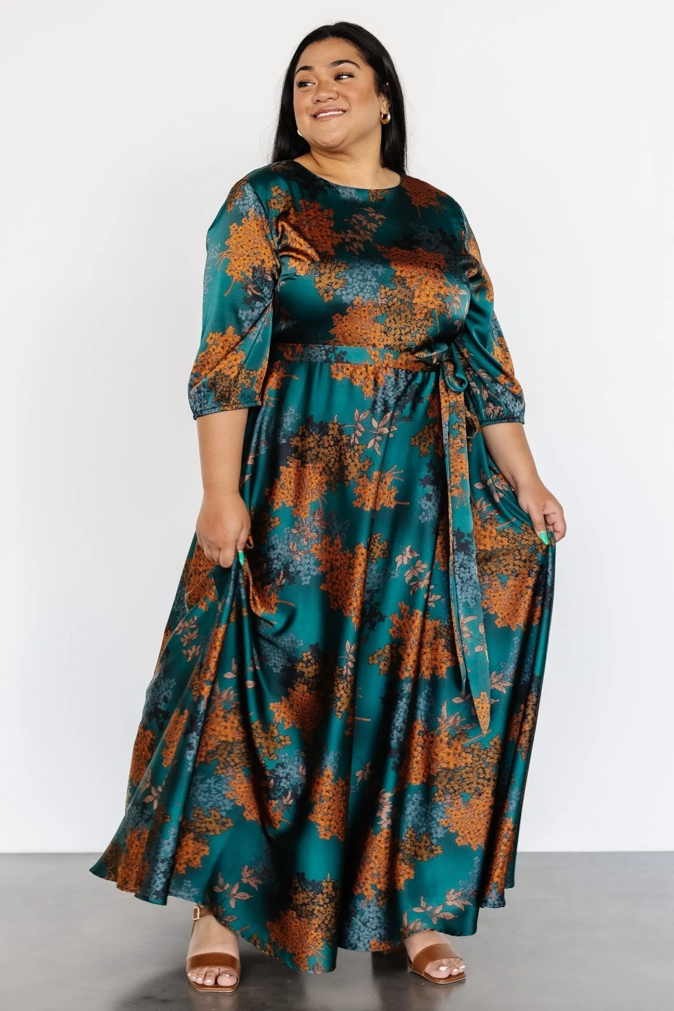 Paula Satin Maxi Dress | Jade Multi sold by Baltic Born product image thumbnail 3