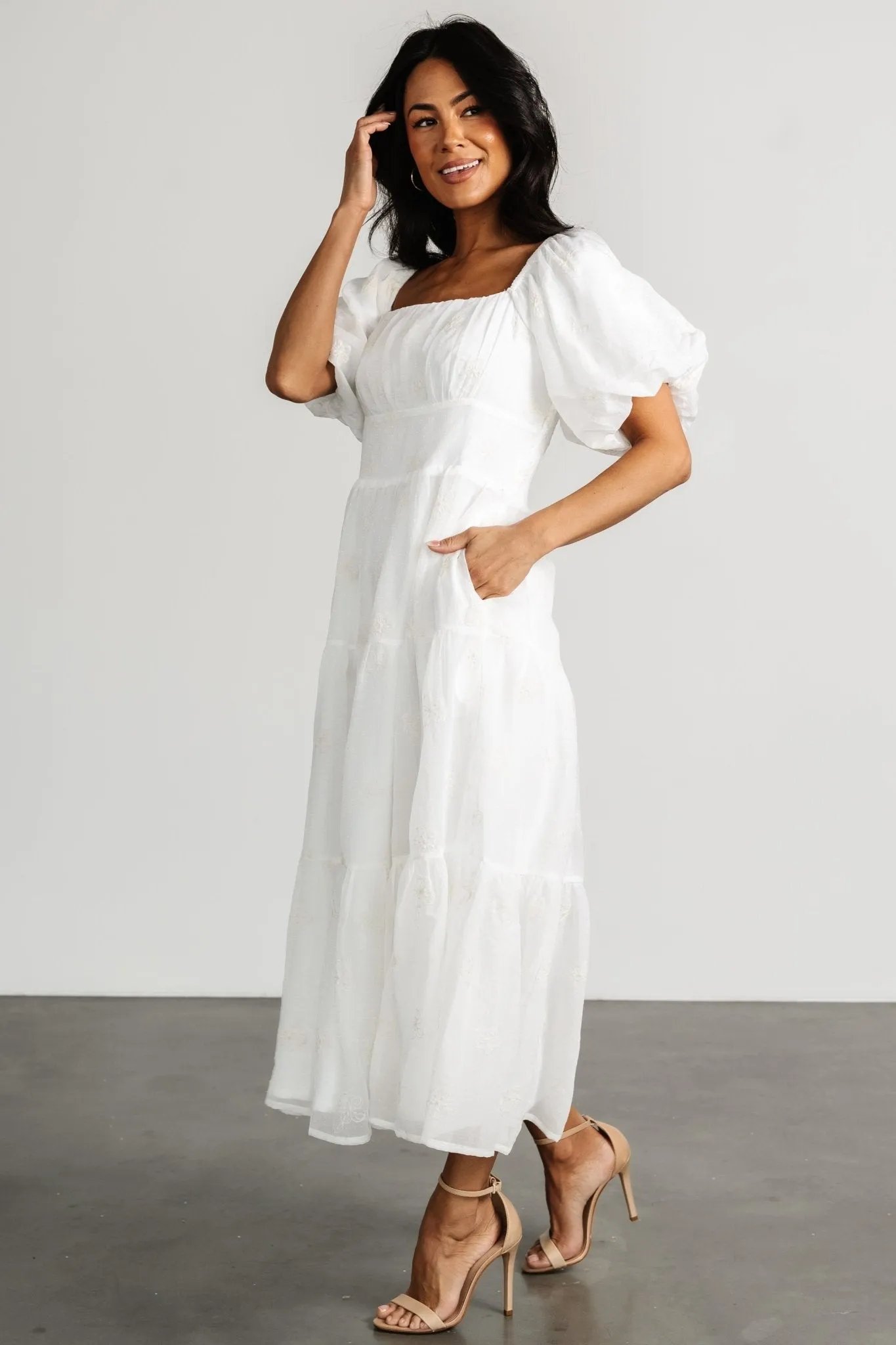 Rina Embroidered Shimmer Dress | Off White sold by Baltic Born product image thumbnail 3