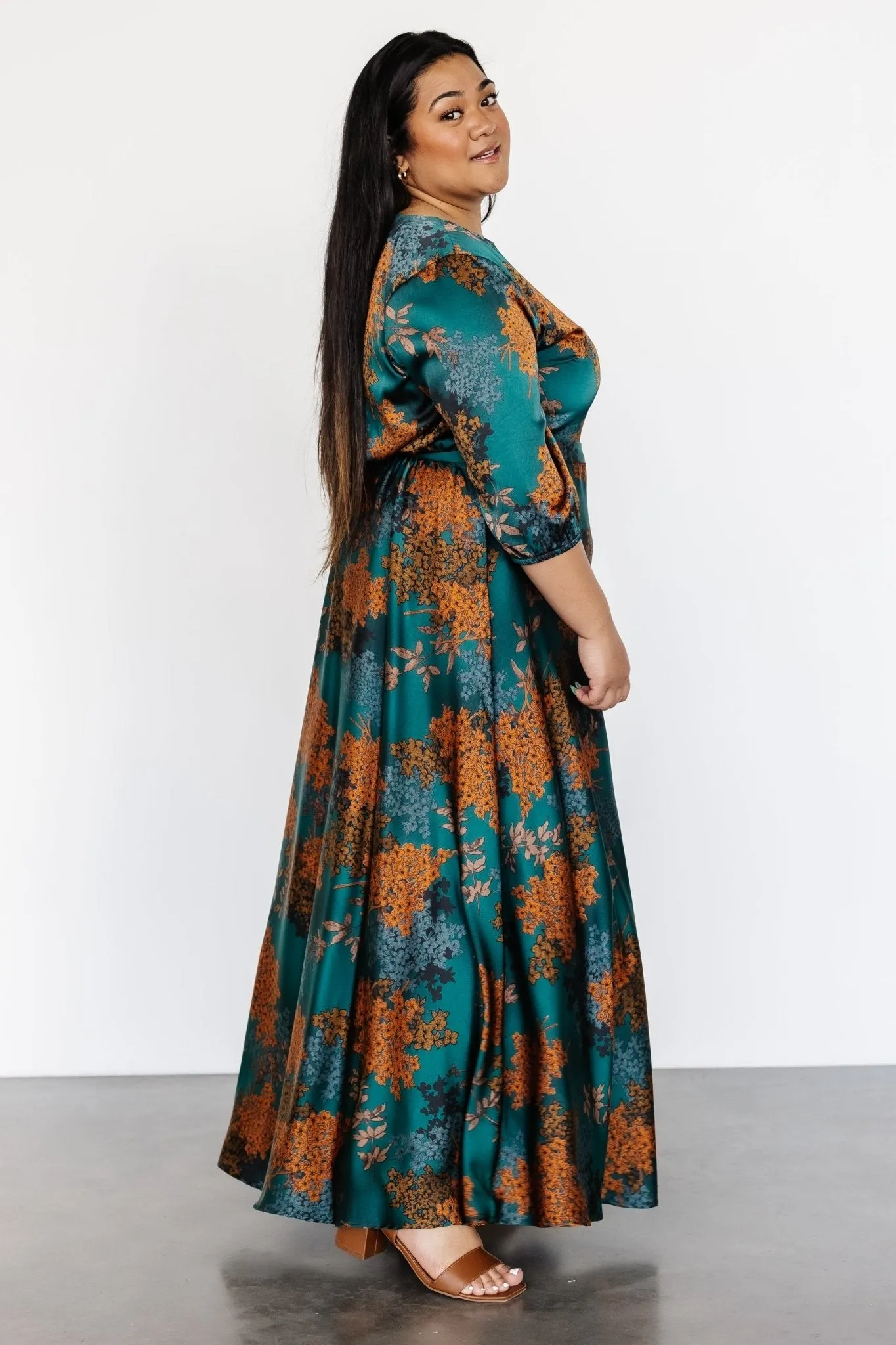 Paula Satin Maxi Dress | Jade Multi sold by Baltic Born product image thumbnail 5