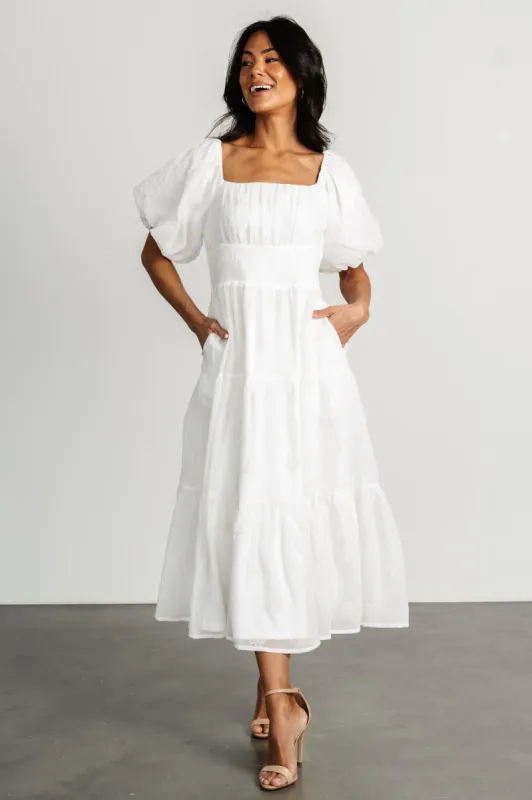 Rina Embroidered Shimmer Dress | Off White sold by Baltic Born