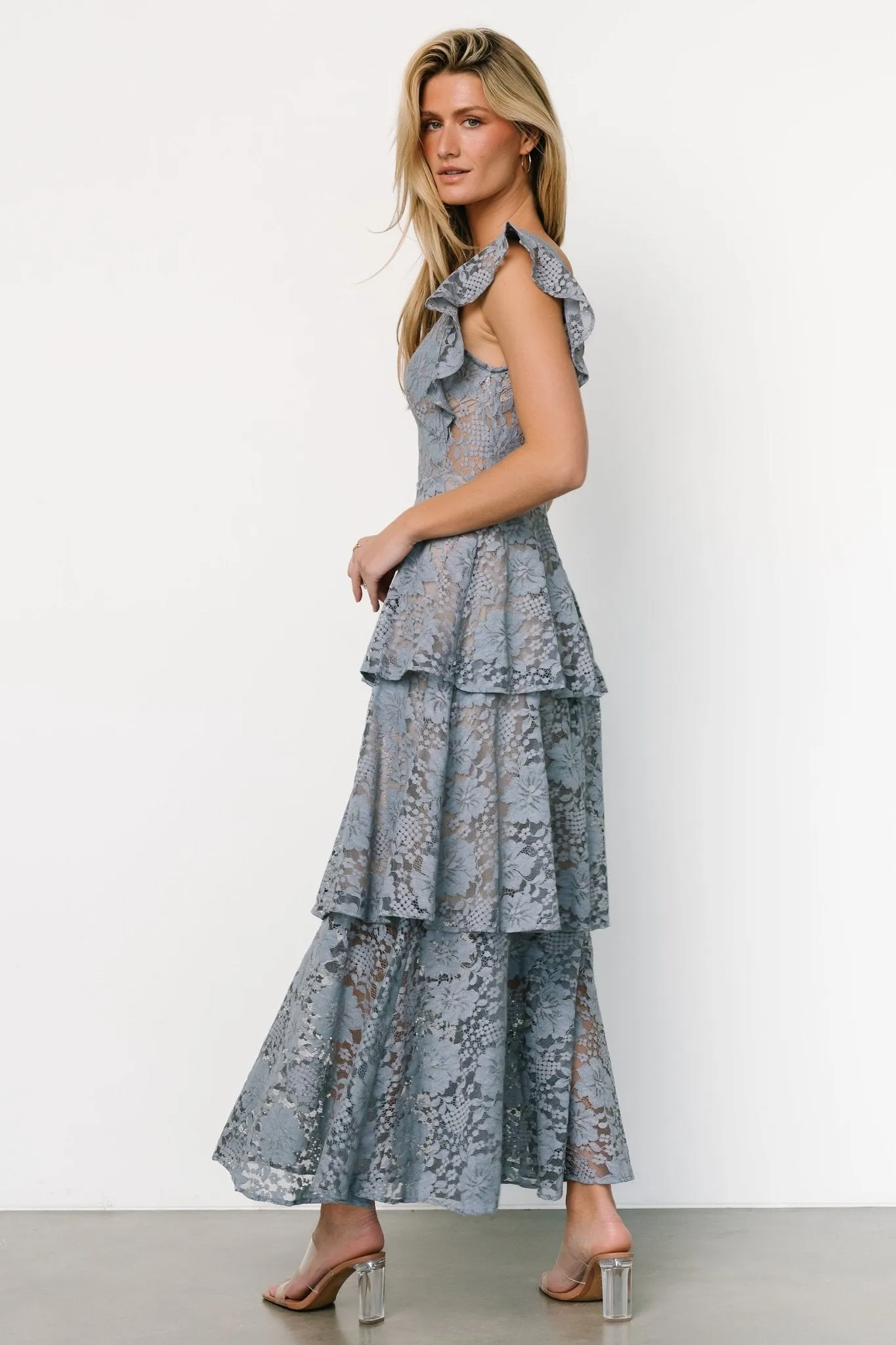Margot Lace Tiered Maxi Dress | Dusty Slate sold by Baltic Born product image thumbnail 3