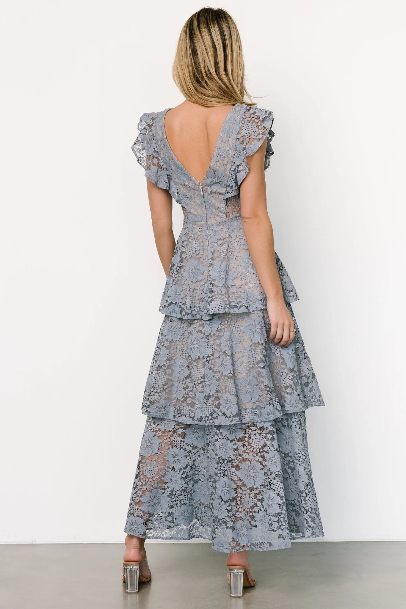 Margot Lace Tiered Maxi Dress | Dusty Slate sold by Baltic Born product image thumbnail 4