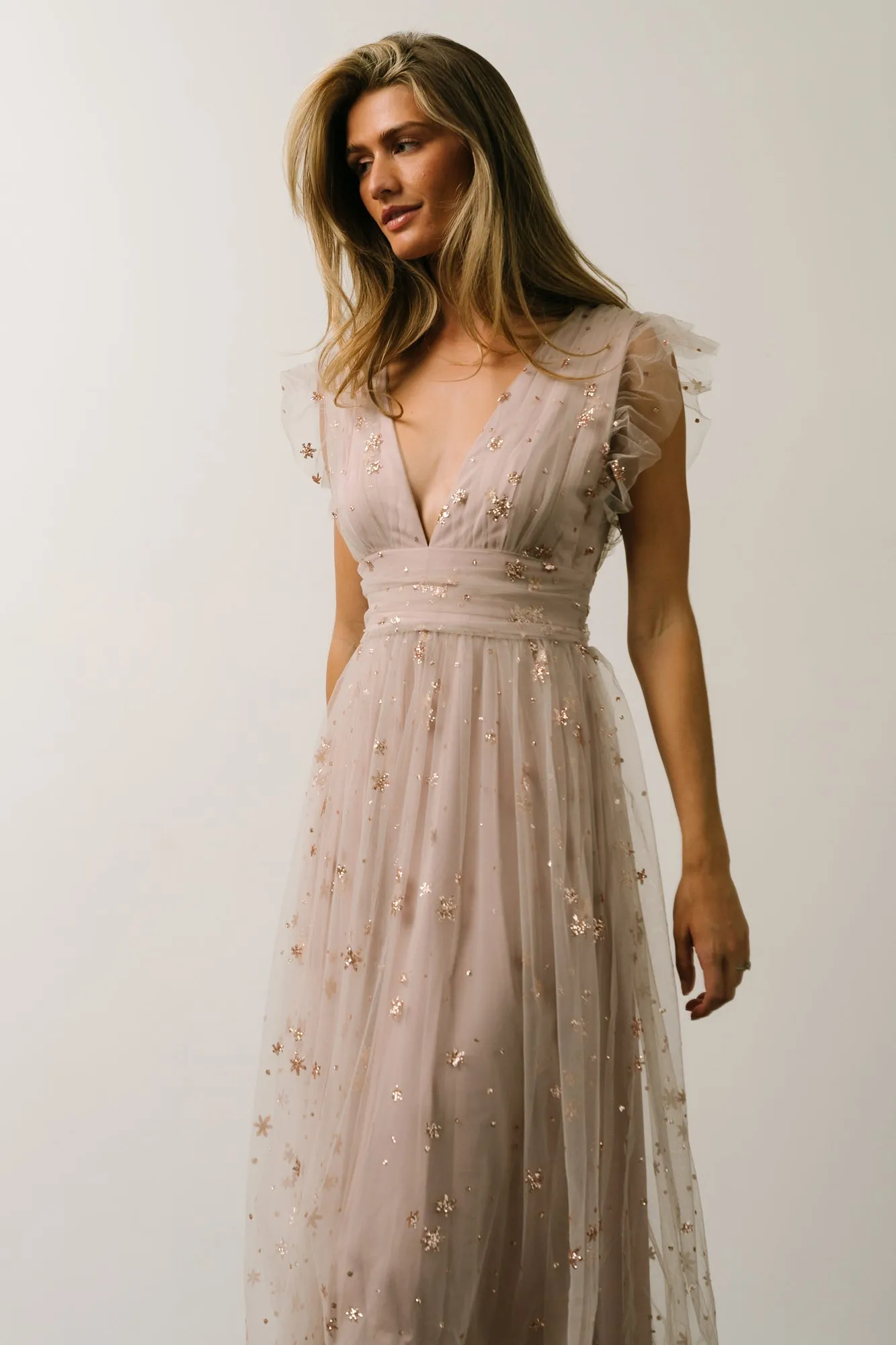 Chiara Shimmer Midi Dress | Dusty Lilac sold by Baltic Born product image thumbnail 5