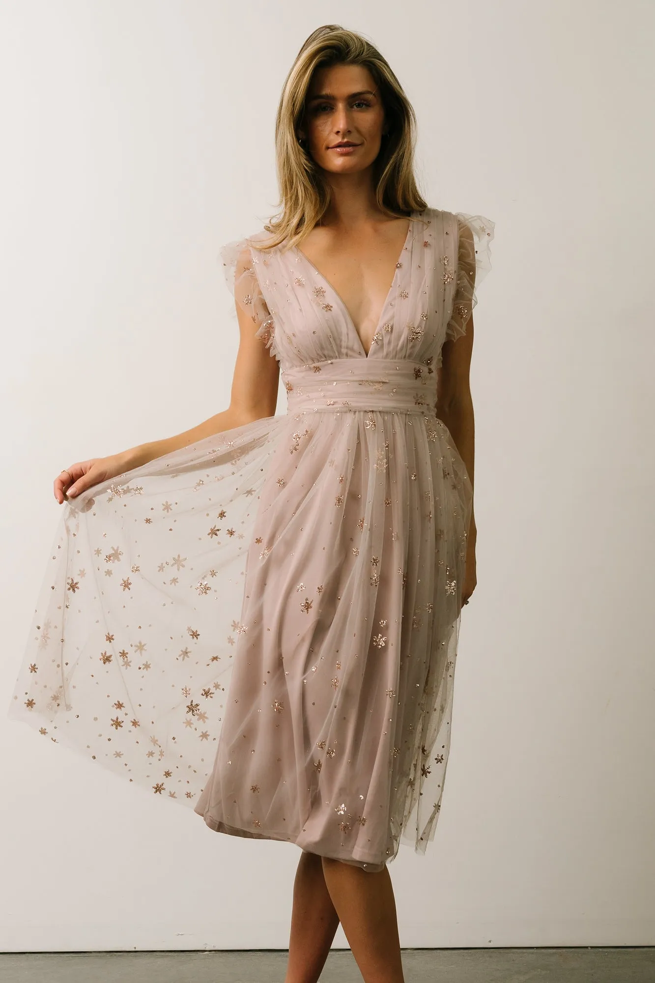 Chiara Shimmer Midi Dress | Dusty Lilac sold by Baltic Born product image thumbnail 2
