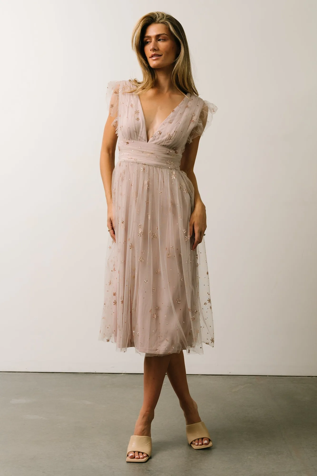Chiara Shimmer Midi Dress | Dusty Lilac sold by Baltic Born product image thumbnail 3