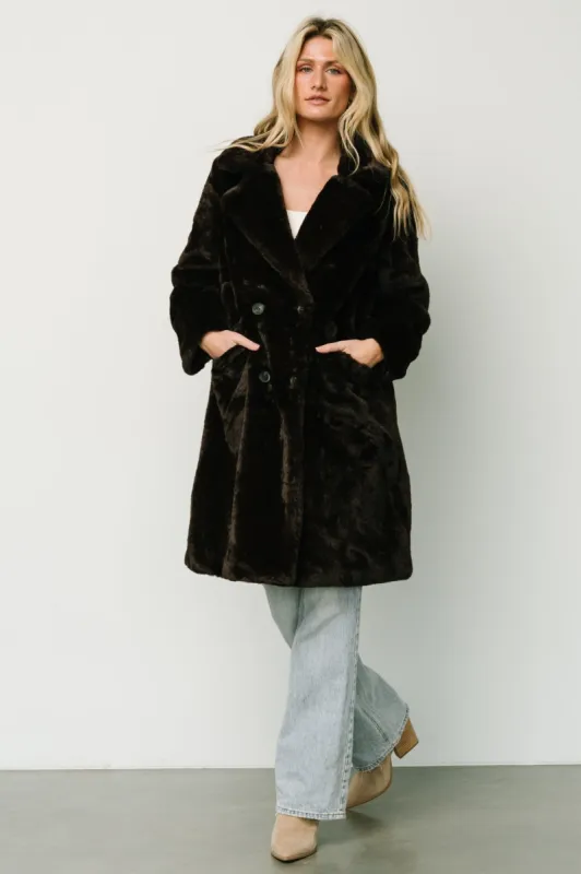 Graham Long Faux Fur Coat | Deep Brown sold by Baltic Born