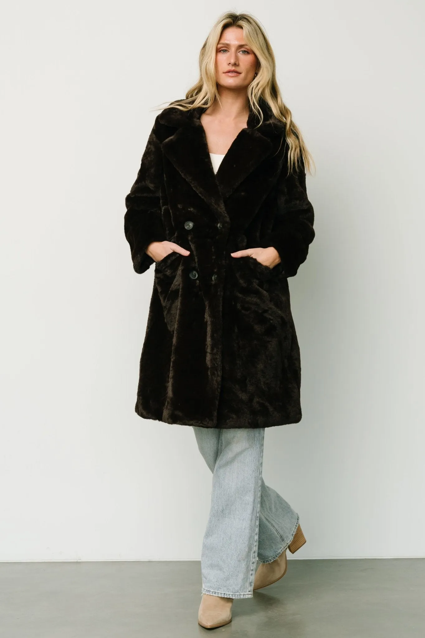 Graham Long Faux Fur Coat | Deep Brown sold by Baltic Born