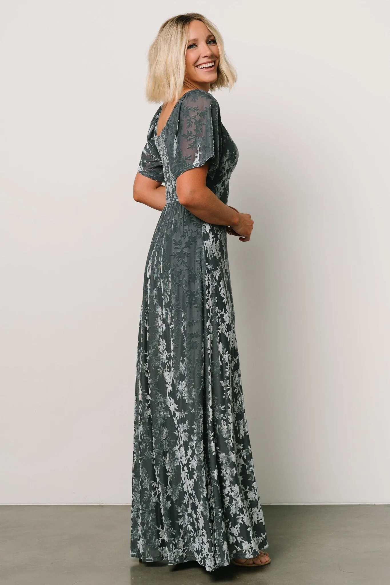 Everley Velvet Maxi Dress | Dusty Blue sold by Baltic Born product image thumbnail 4