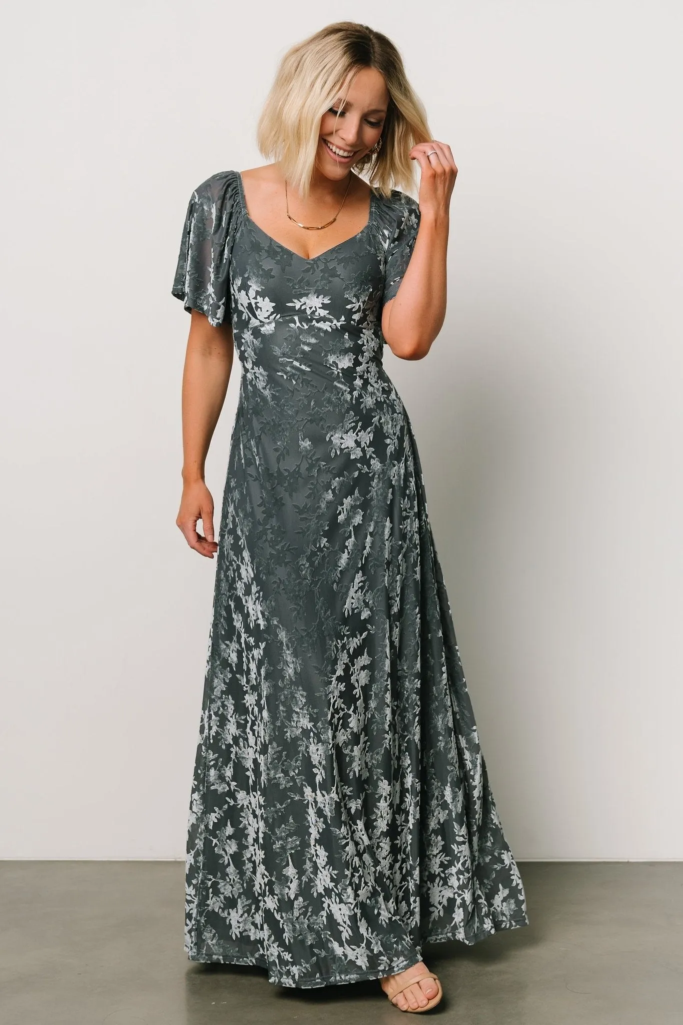 Everley Velvet Maxi Dress | Dusty Blue sold by Baltic Born product image thumbnail 5