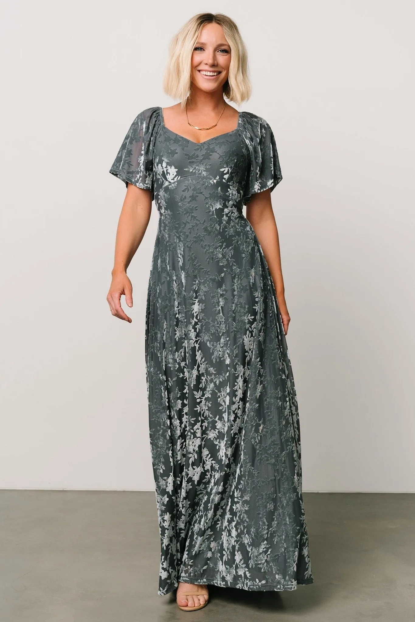 Everley Velvet Maxi Dress | Dusty Blue sold by Baltic Born product image thumbnail 2
