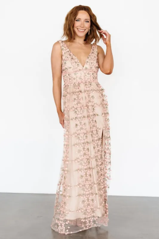 Kassia Applique Maxi Dress | Nude + Pink sold by Baltic Born