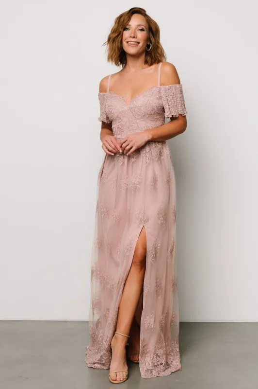 Esperanza Tulle Embroidered Maxi Dress | Dusty Rose sold by Baltic Born