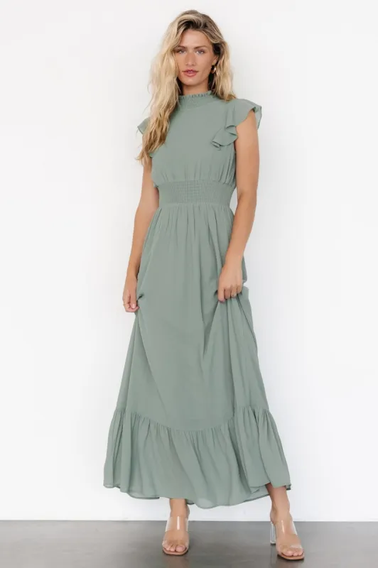 Kearny Ruffle Maxi Dress | Eucalyptus sold by Baltic Born
