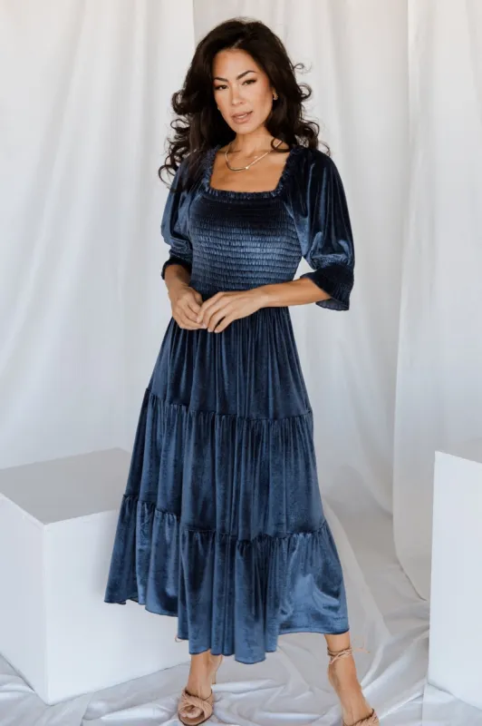 knee length dresses for ladies Midnight In London Velvet Midi