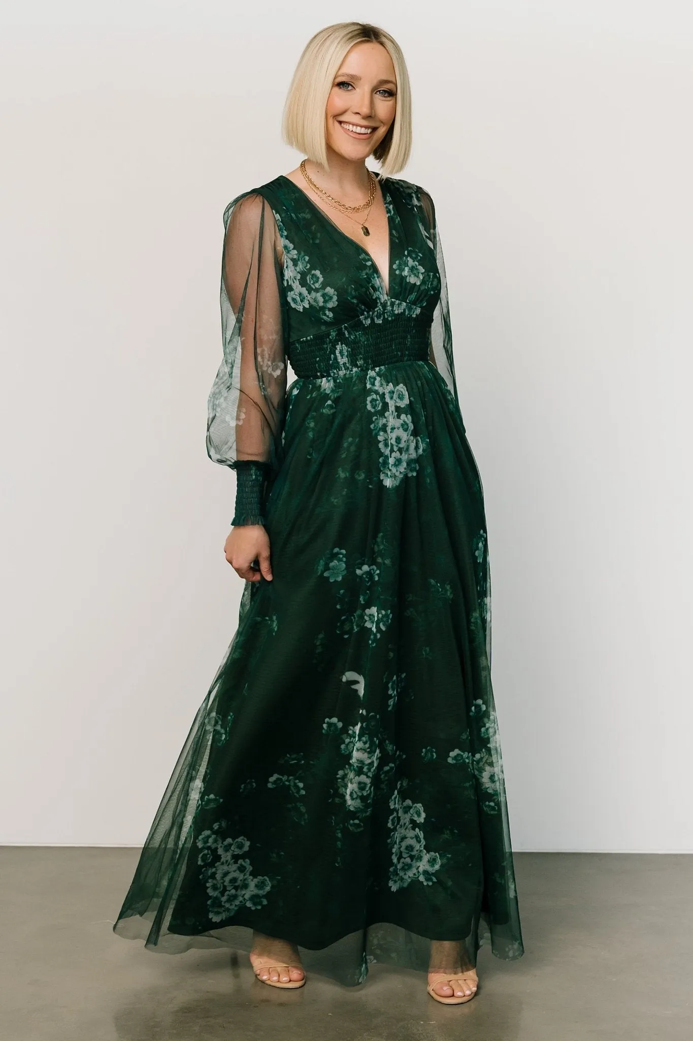 Layla Tulle Maxi Dress | Dark Green Multi sold by Baltic Born