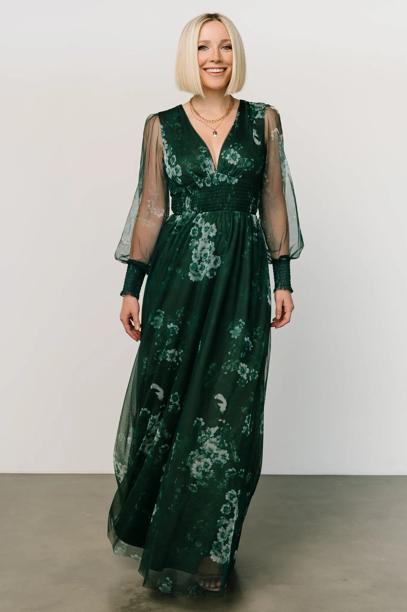 Layla Tulle Maxi Dress | Dark Green Multi sold by Baltic Born product image thumbnail 5