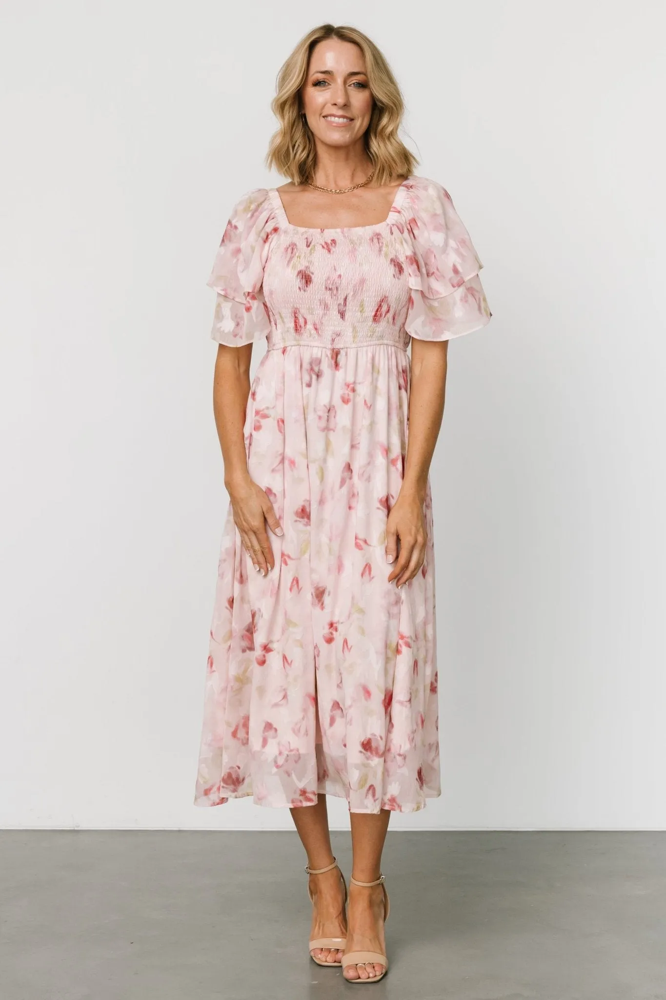Flora Midi Dress | Blush Print sold by Baltic Born product image thumbnail 4