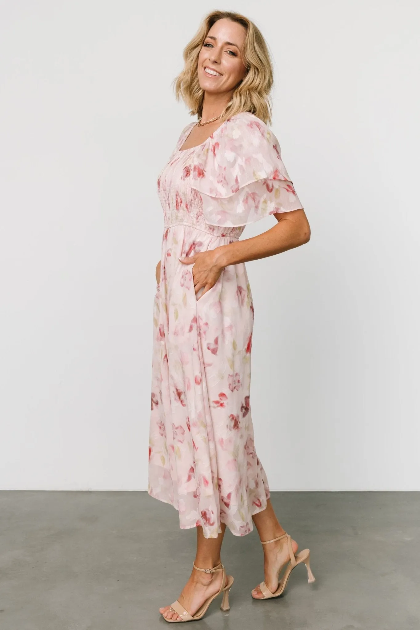 Flora Midi Dress | Blush Print sold by Baltic Born product image thumbnail 3