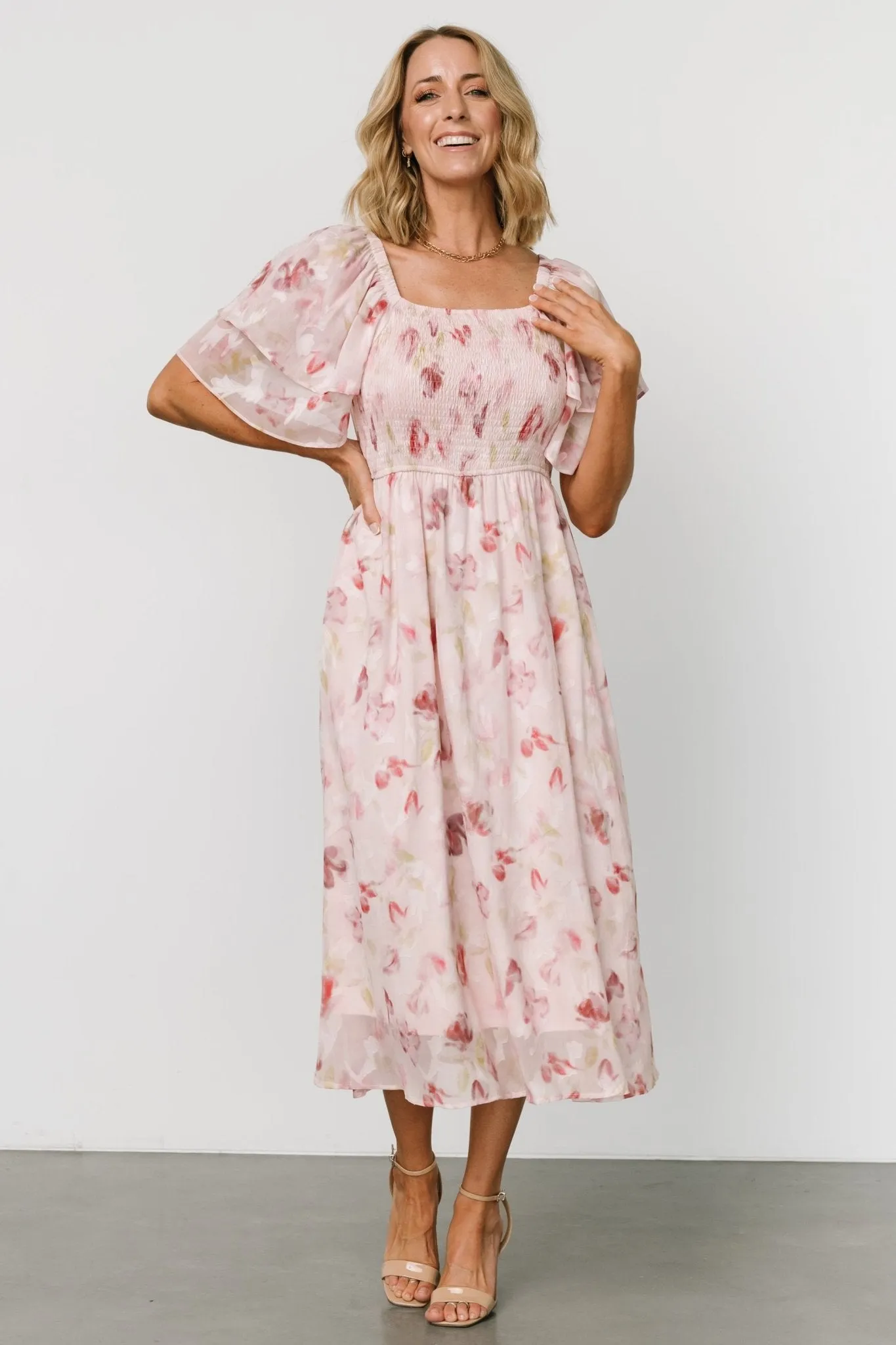 Flora Midi Dress | Blush Print sold by Baltic Born