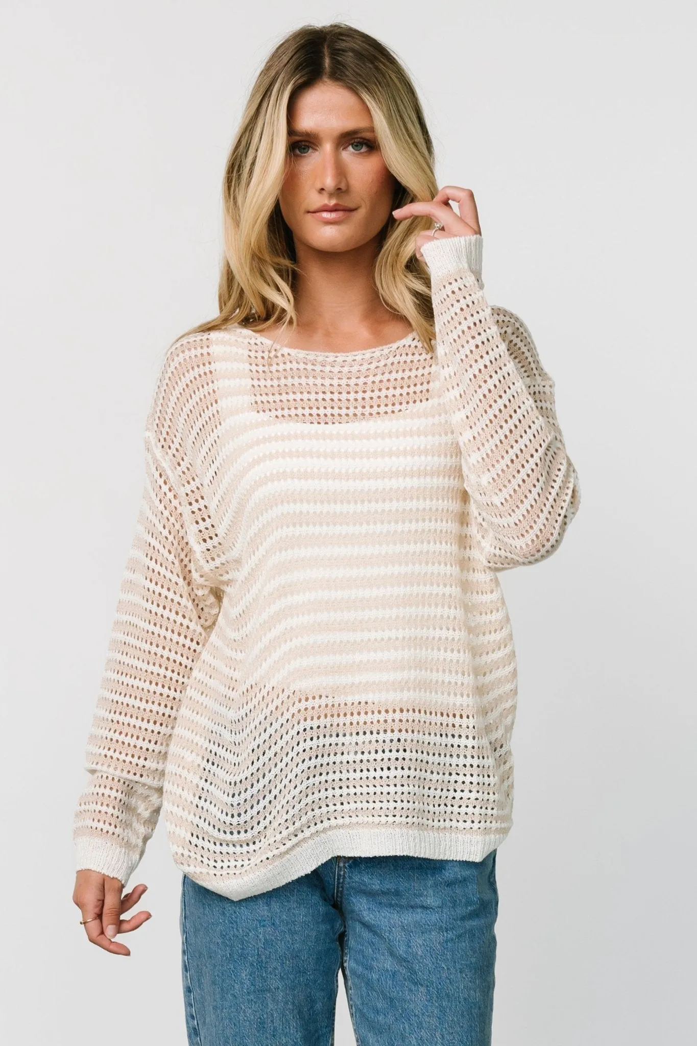 Valissa Open Knit Top | White + Sand sold by Baltic Born product image thumbnail 5