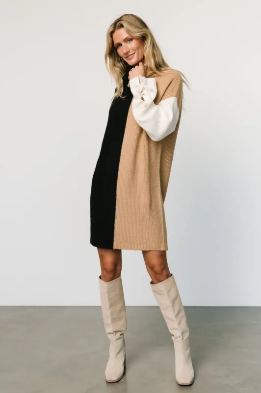 Connie Turtleneck Sweater Mini Dress | Black Multi sold by Baltic Born
