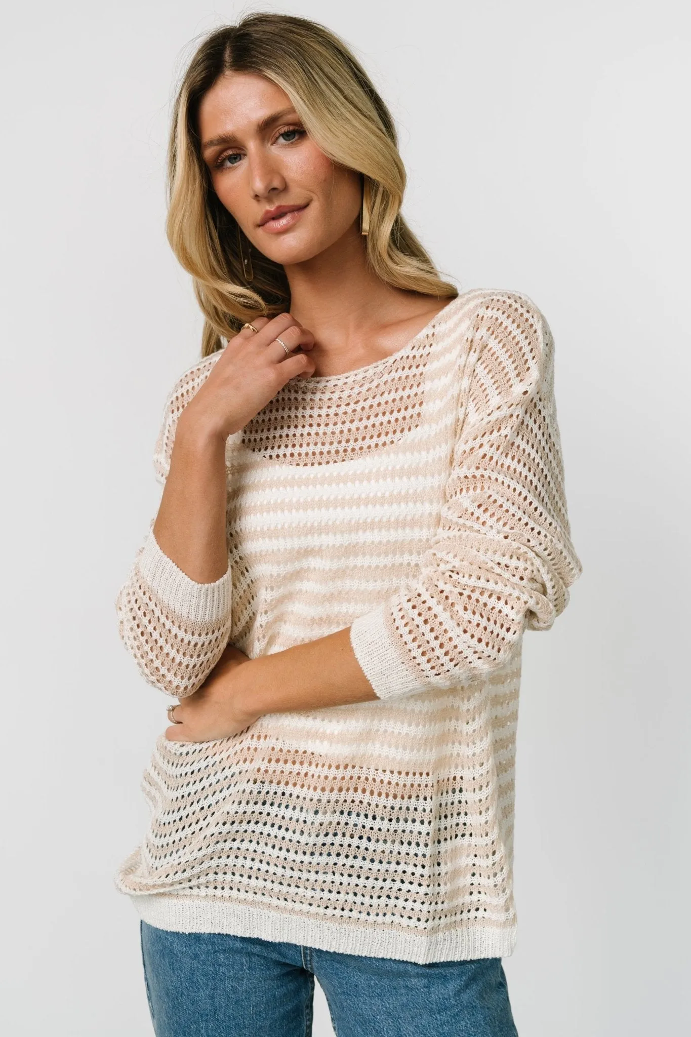Valissa Open Knit Top | White + Sand sold by Baltic Born product image thumbnail 3