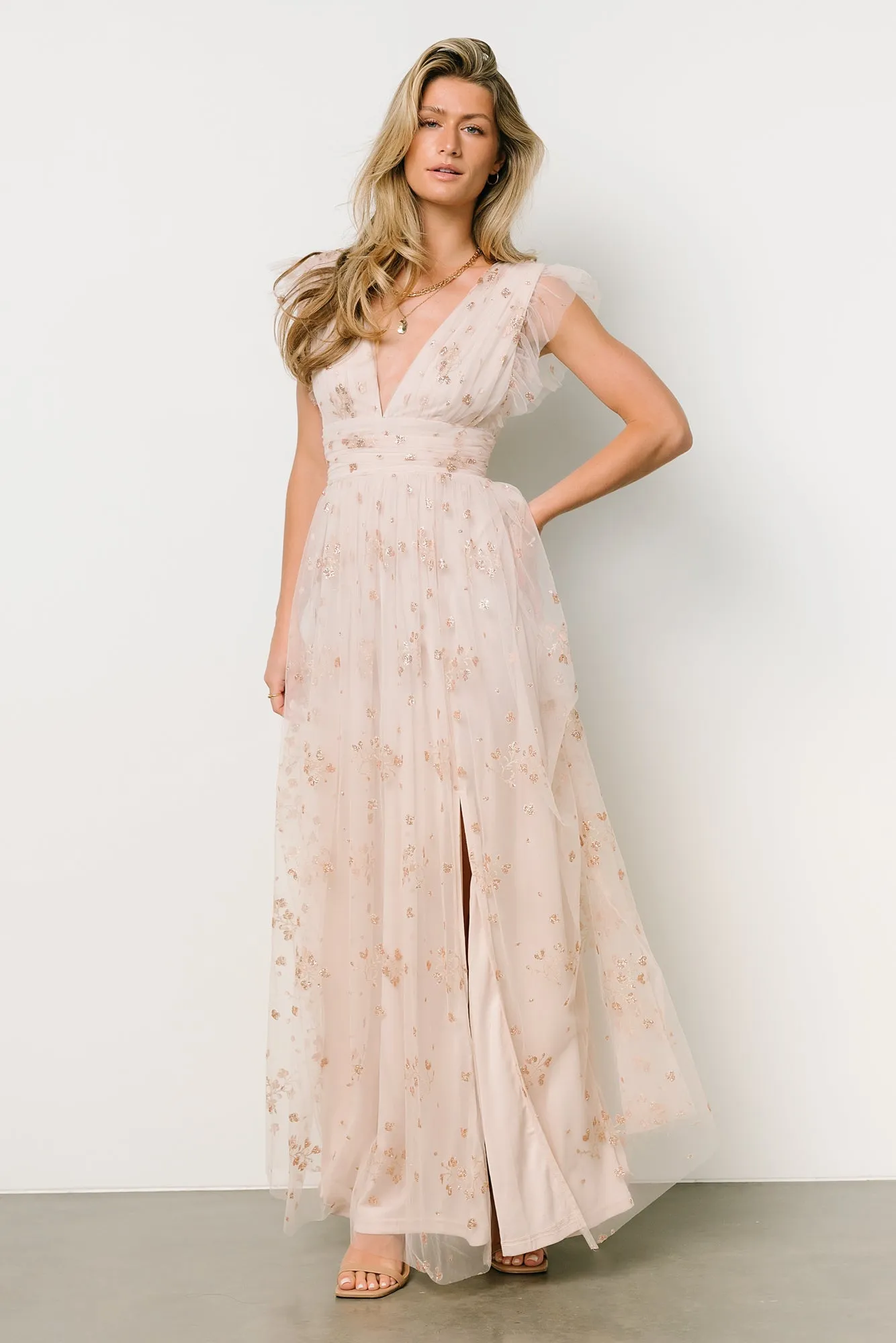 Natalia Floral Embellished Maxi Dress | Nude Blush sold by Baltic Born product image thumbnail 3