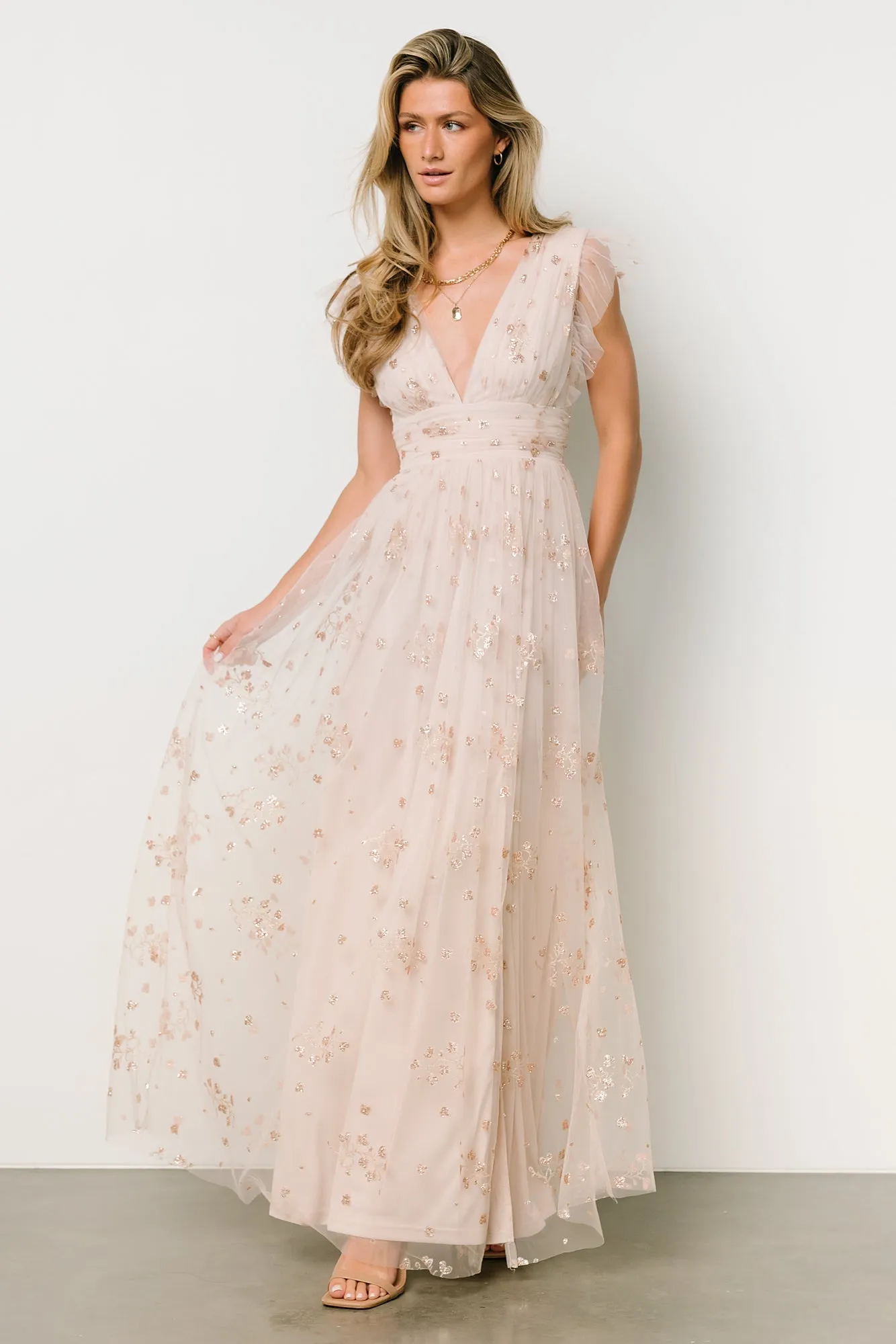 Natalia Floral Embellished Maxi Dress | Nude Blush sold by Baltic Born