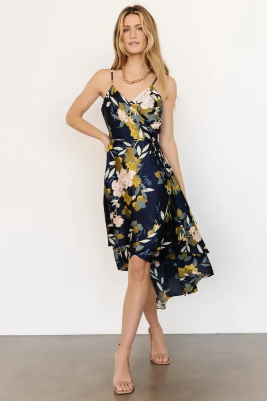 Steffi Tulip Wrap Dress | Navy Floral sold by Baltic Born