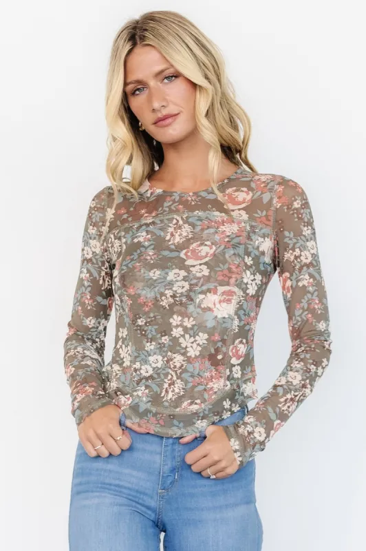 Jaynie Sheer Top | Olive Floral sold by Baltic Born