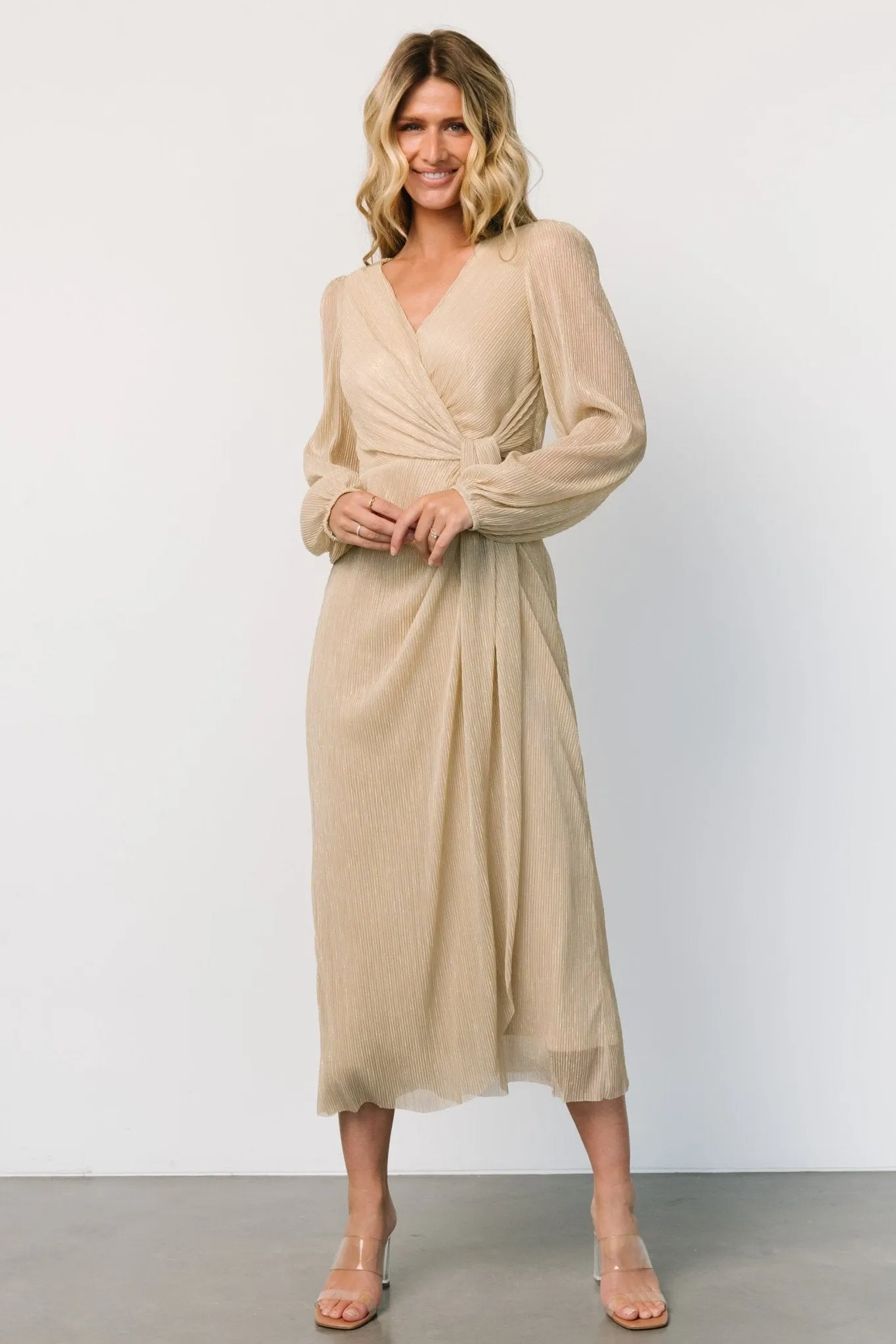 Devlyn Pleated Dress | Golden Shimmer sold by Baltic Born