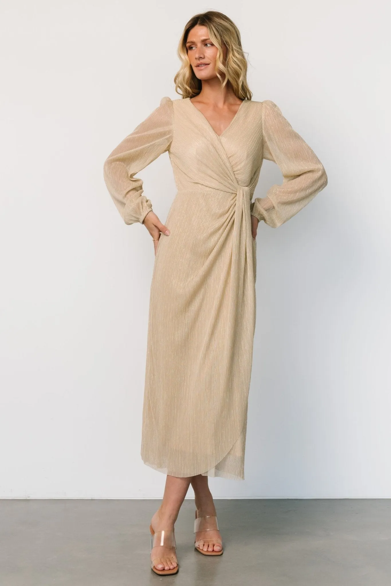 Devlyn Pleated Dress | Golden Shimmer sold by Baltic Born product image thumbnail 4