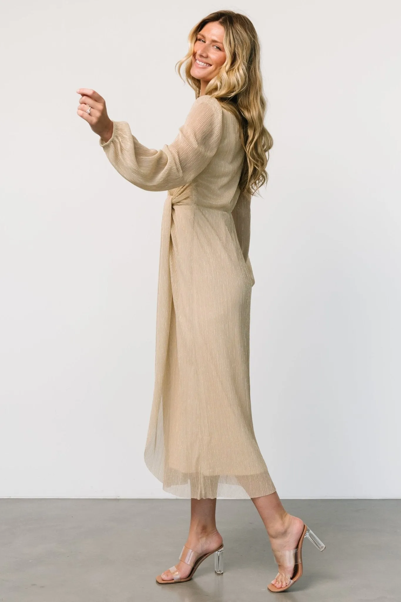 Devlyn Pleated Dress | Golden Shimmer sold by Baltic Born product image thumbnail 3