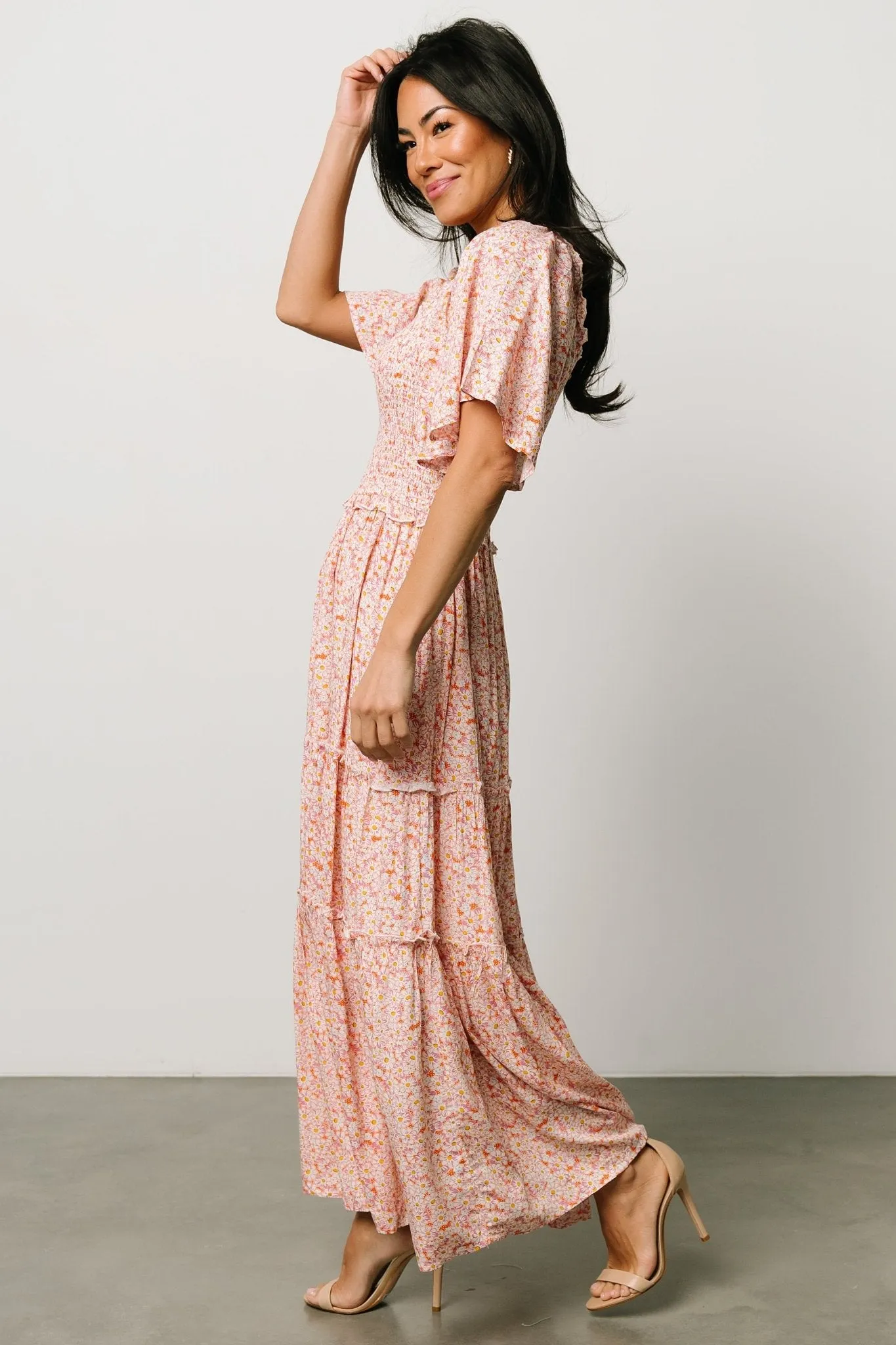 Regina Smocked Maxi Dress | Coral Floral sold by Baltic Born product image thumbnail 3