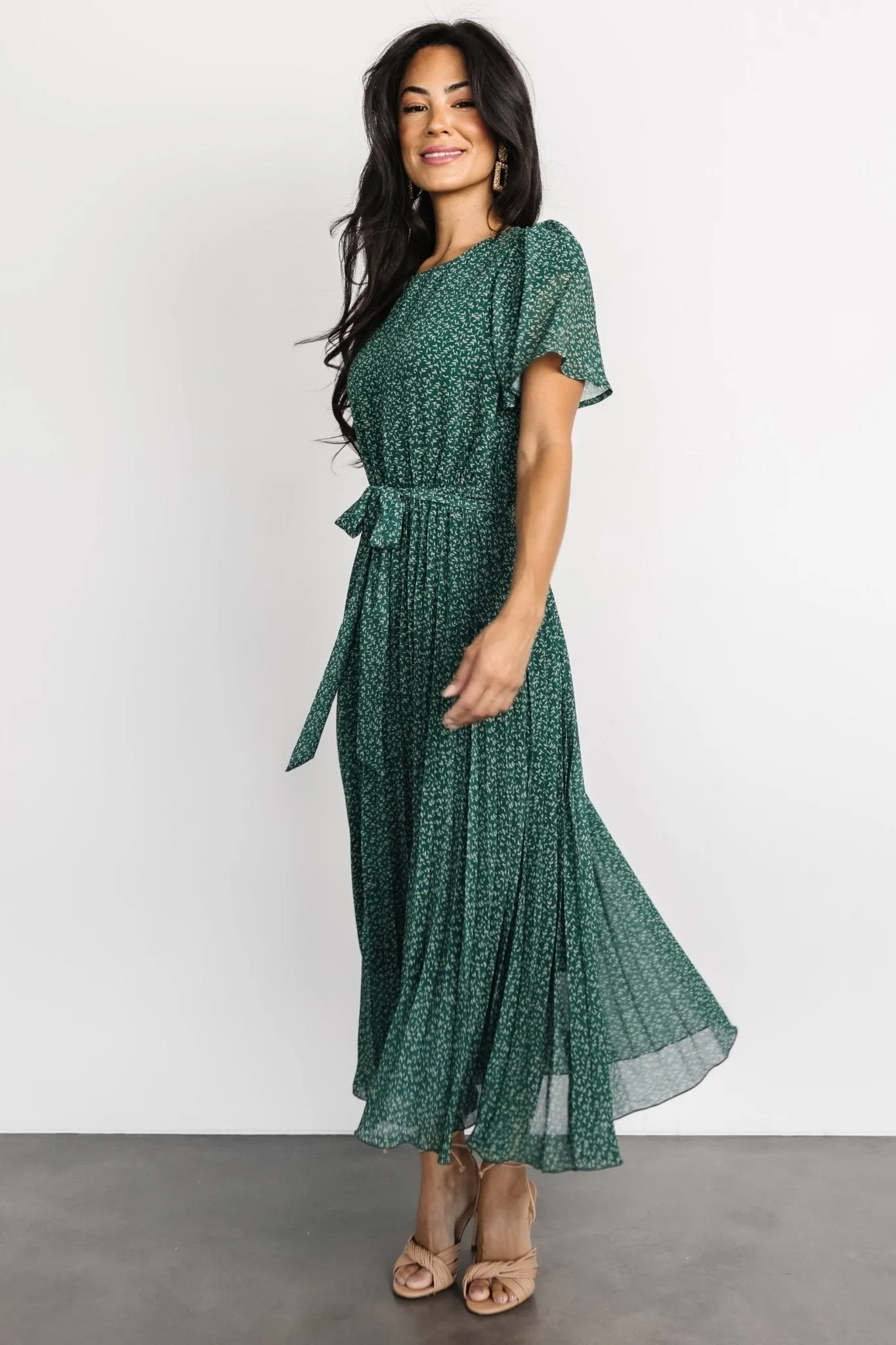 Prim Pleated Dress | Green Print sold by Baltic Born product image thumbnail 5