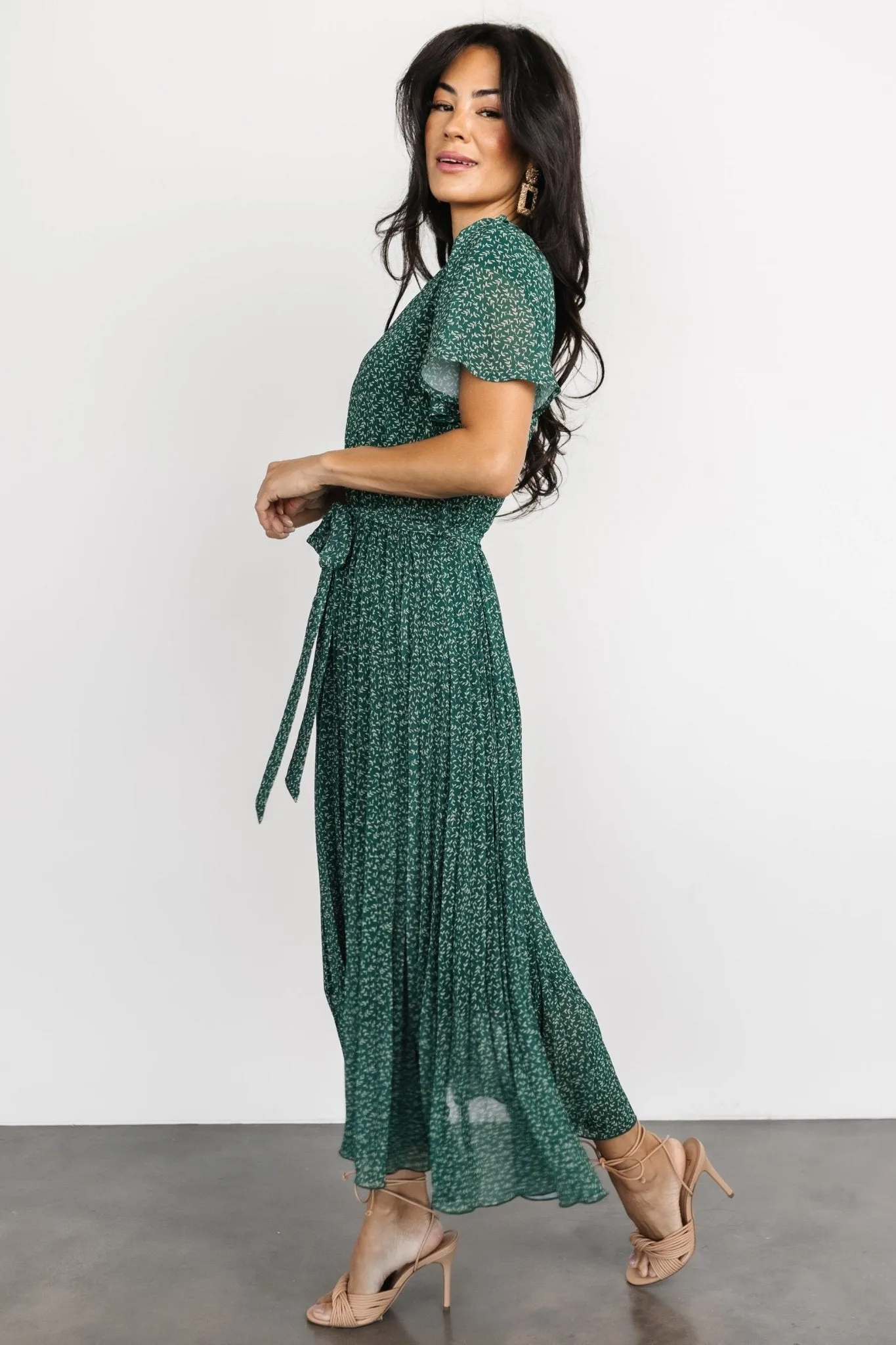 Prim Pleated Dress | Green Print sold by Baltic Born product image thumbnail 3