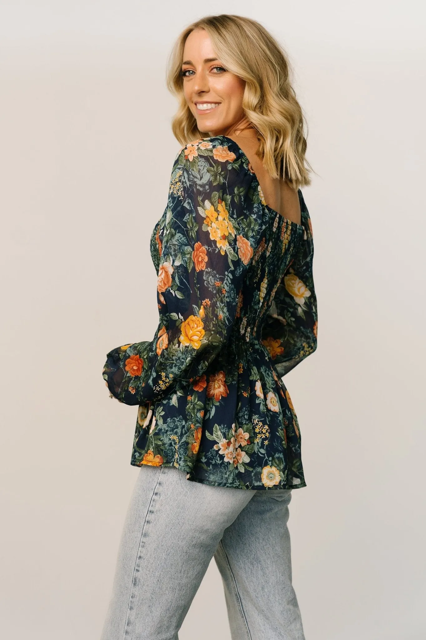 Ollie Smocked Top | Navy Multi sold by Baltic Born product image thumbnail 3