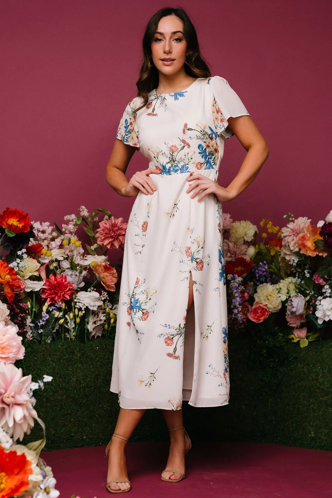 Kirsten Midi Dress | Cream Floral sold by Baltic Born