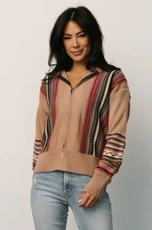 Arvada Zip Up Sweater | Camel Multi sold by Baltic Born