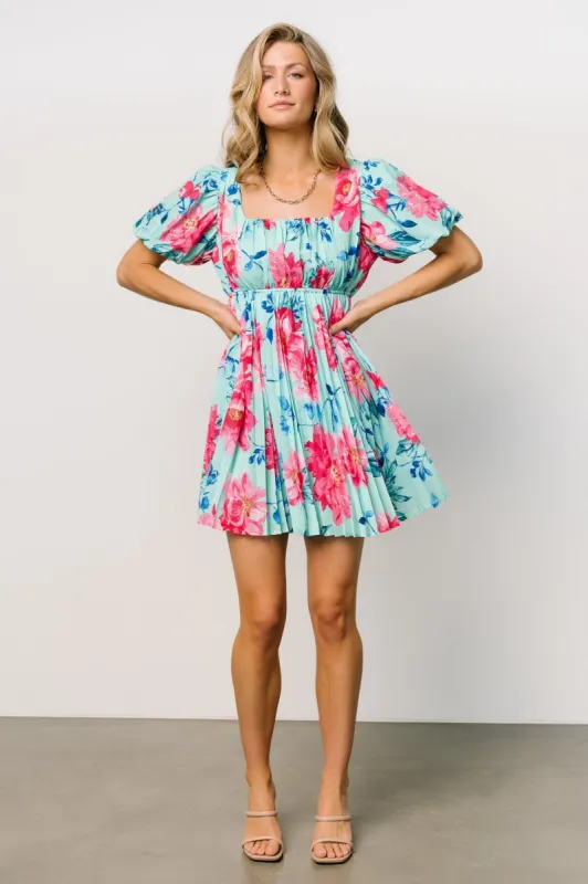 Marla Puff Sleeve Mini Dress | Caribbean Green sold by Baltic Born