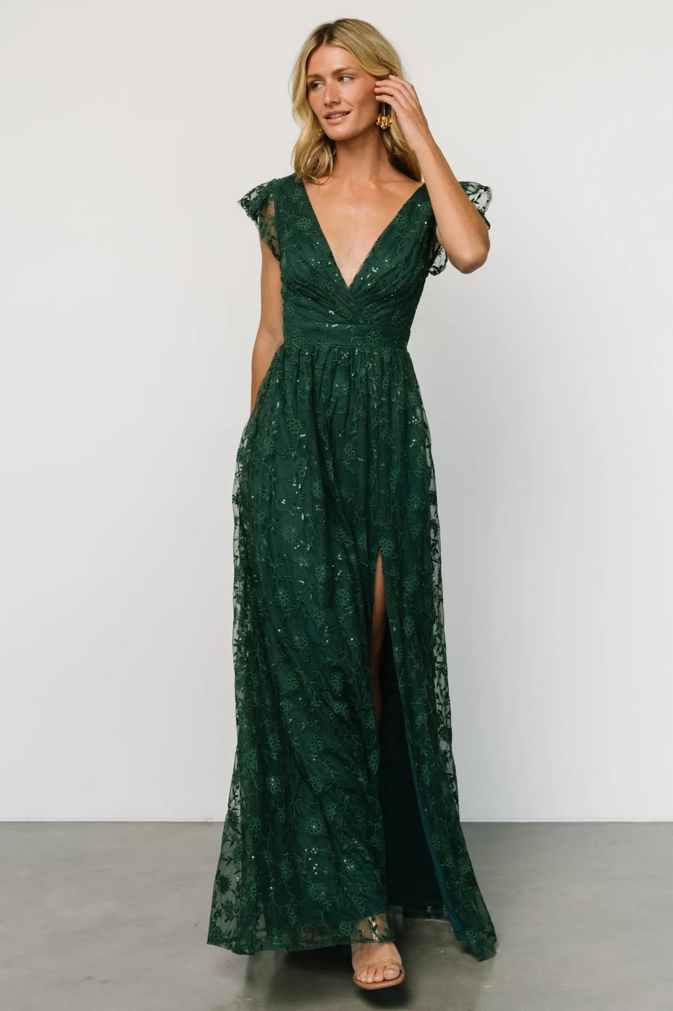 Alexa Embroidered Sequin Maxi Dress | Dark Green sold by Baltic Born product image thumbnail 4