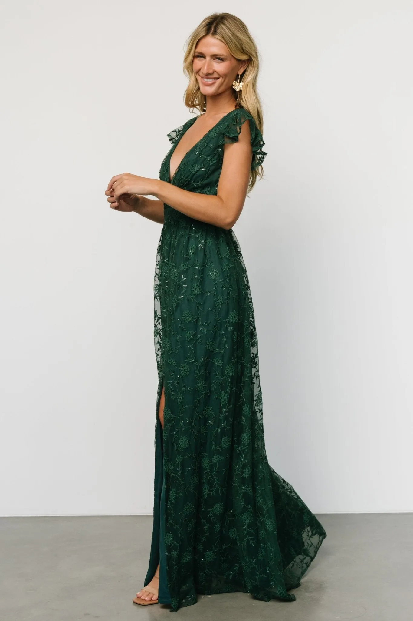 Alexa Embroidered Sequin Maxi Dress | Dark Green sold by Baltic Born product image thumbnail 3