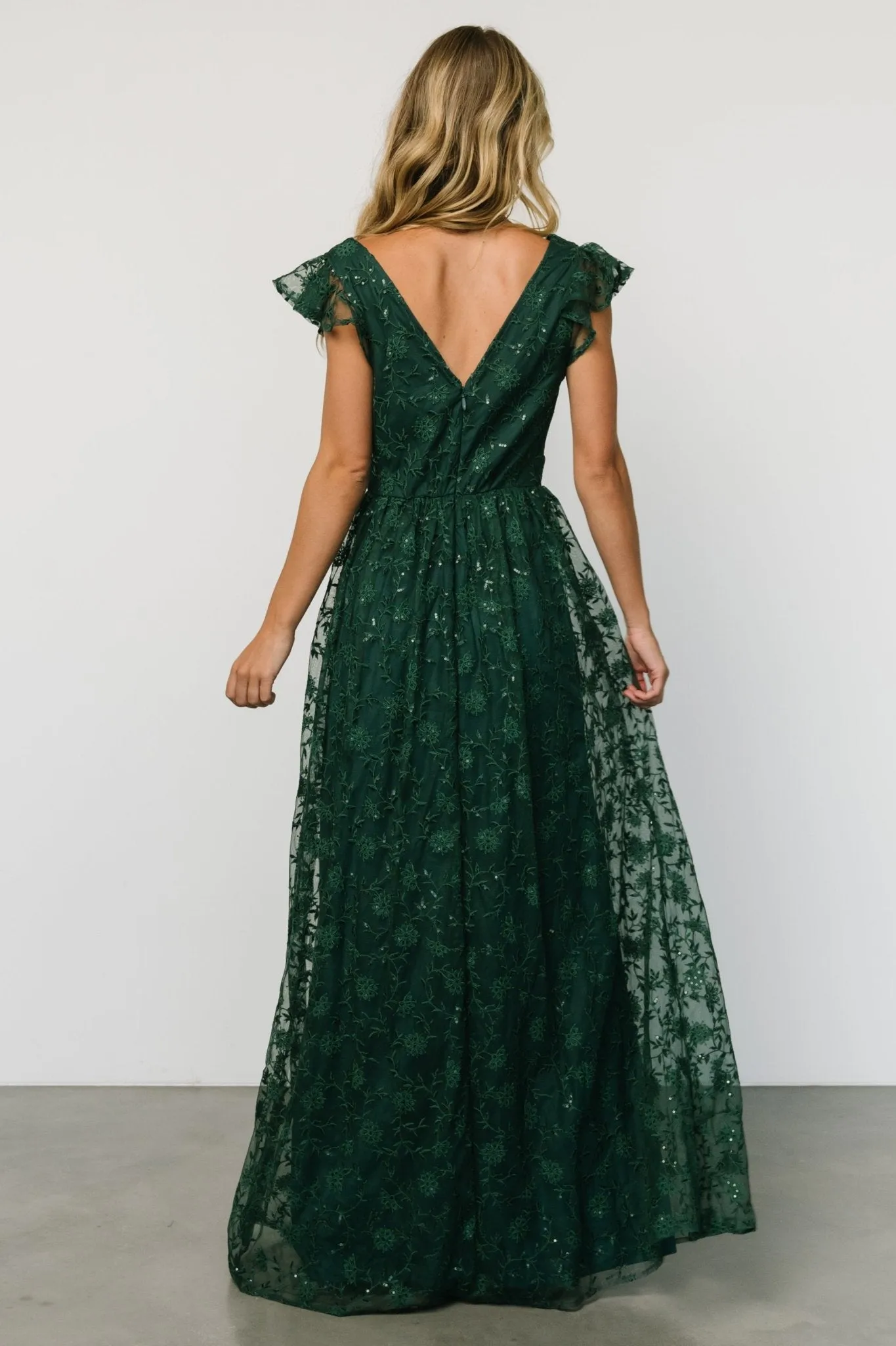Alexa Embroidered Sequin Maxi Dress | Dark Green sold by Baltic Born product image thumbnail 5