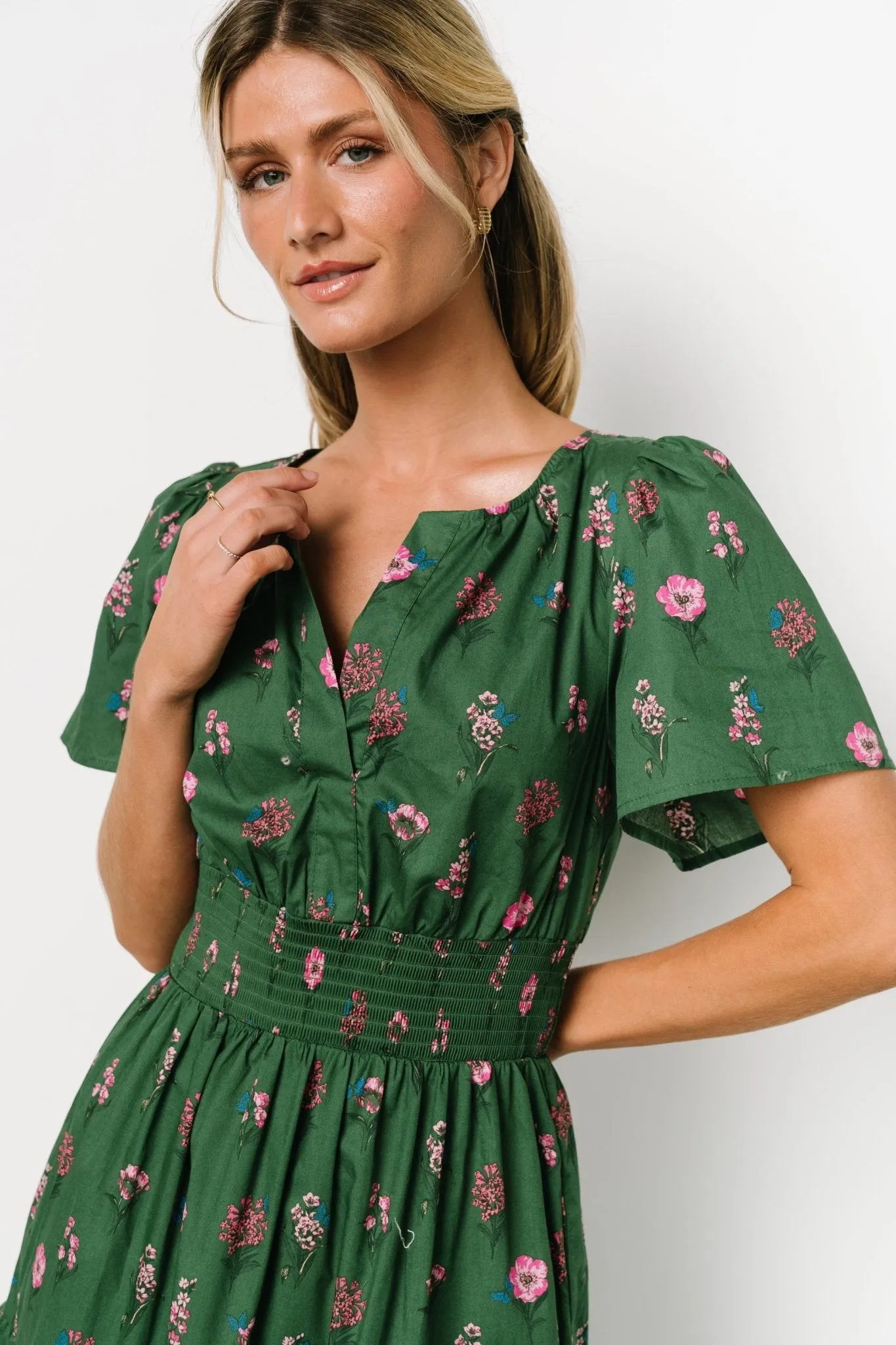 Kiana Poplin Maxi Dress | Green + Pink sold by Baltic Born product image thumbnail 2