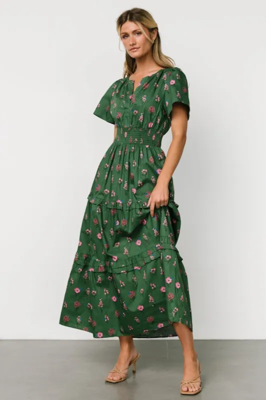 Kiana Poplin Maxi Dress | Green + Pink sold by Baltic Born