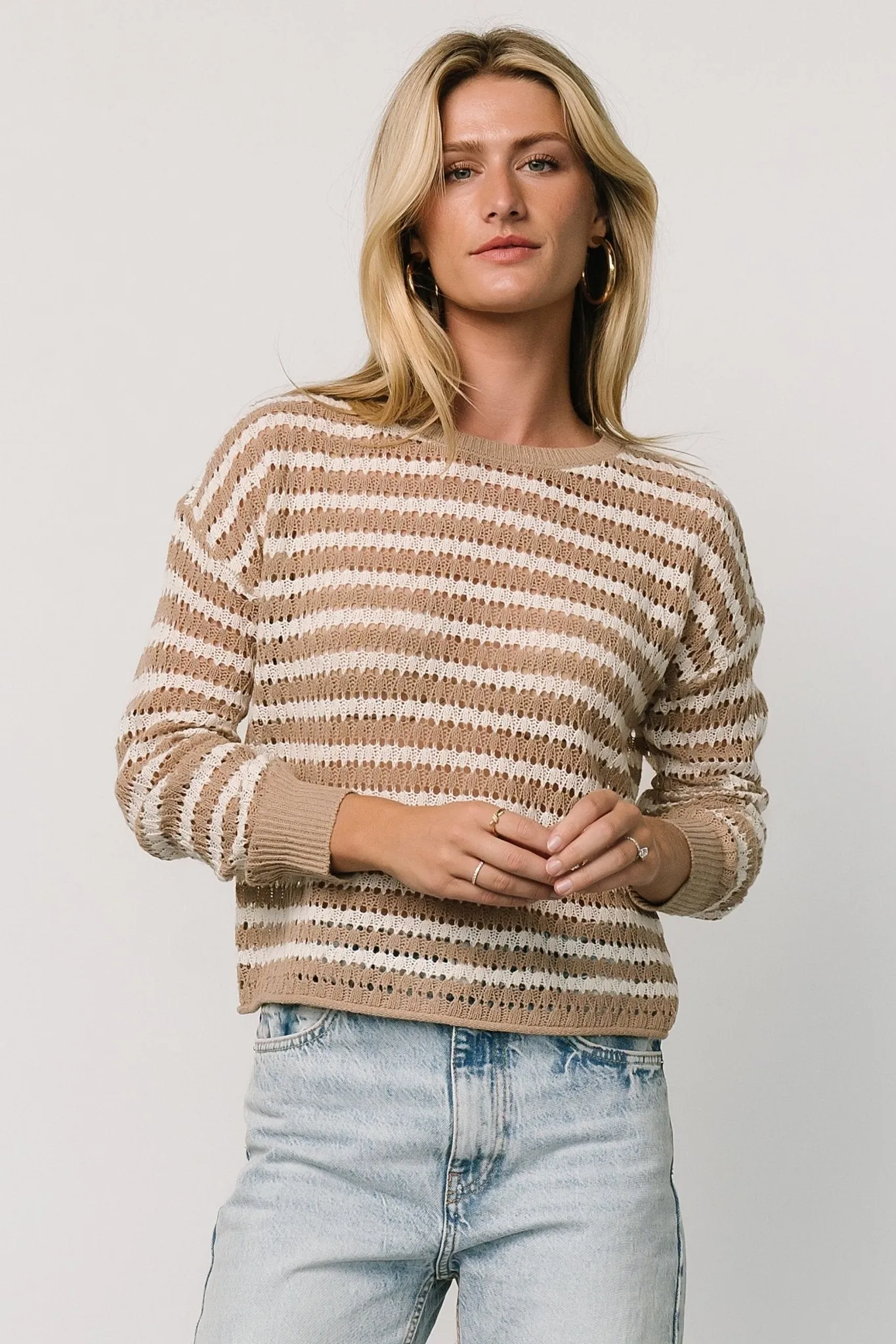 Dawn Open Knit Top | Taupe + Ivory sold by Baltic Born product image thumbnail 3