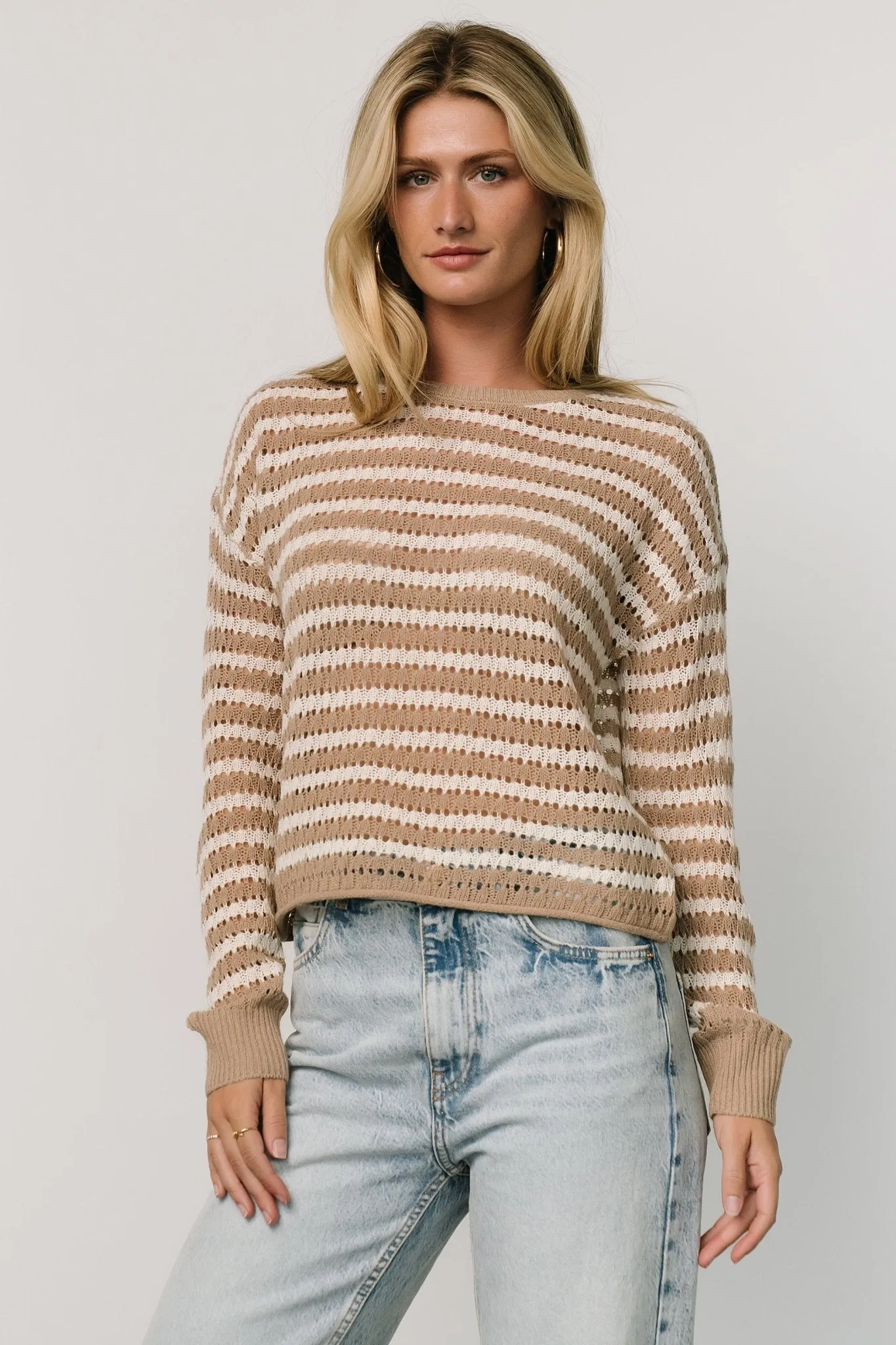 Dawn Open Knit Top | Taupe + Ivory sold by Baltic Born