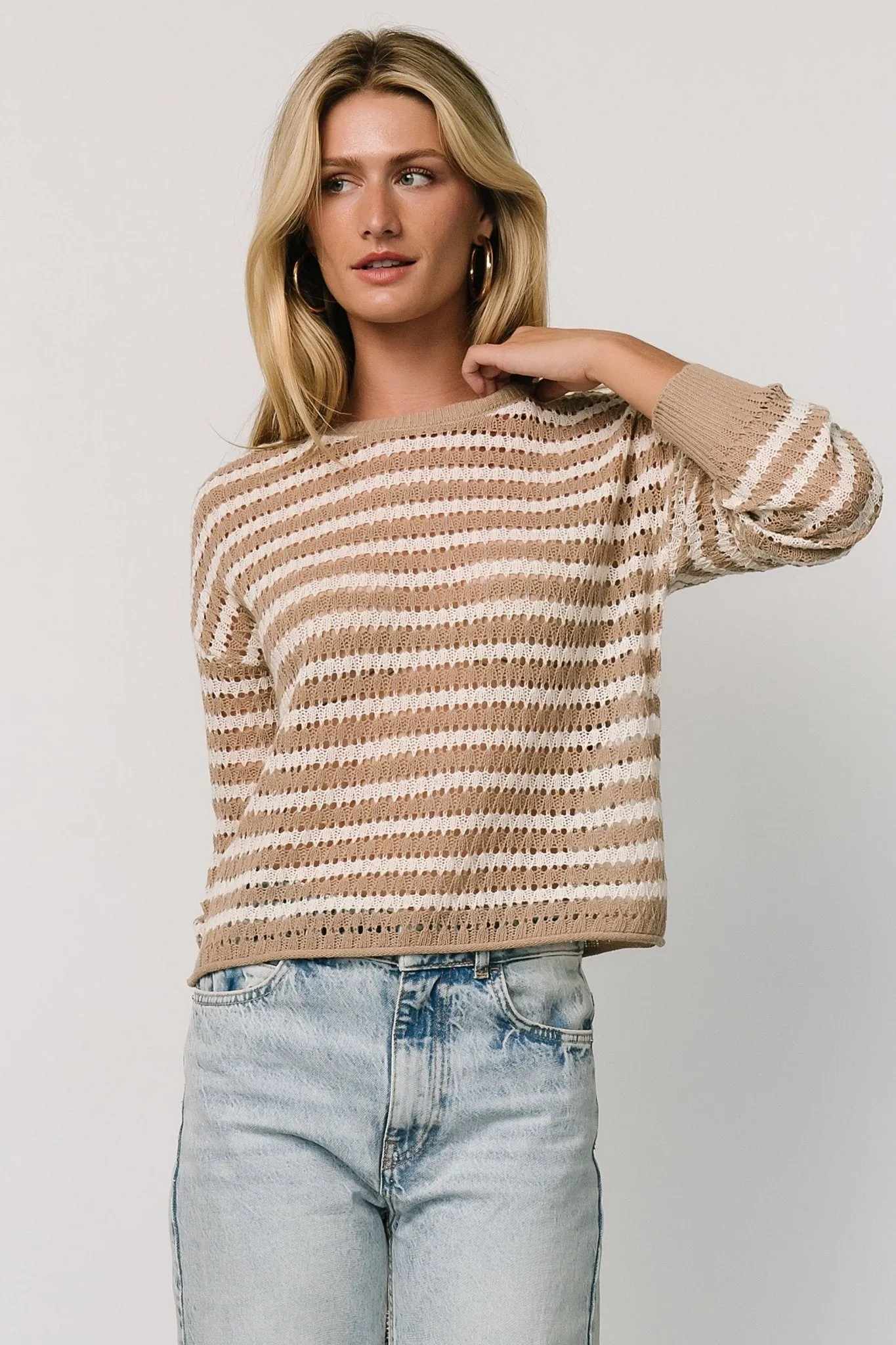 Dawn Open Knit Top | Taupe + Ivory sold by Baltic Born product image thumbnail 5