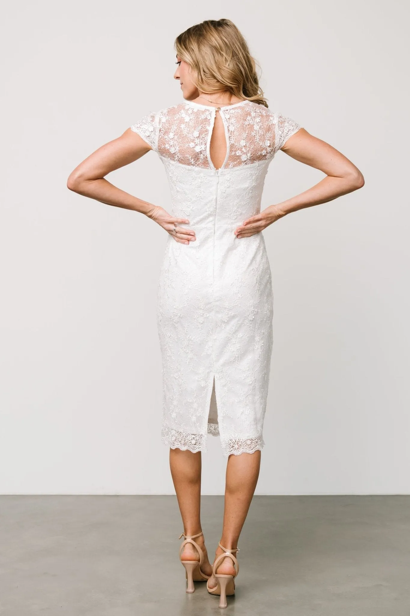 Oriana Embossed Shimmer Midi Dress | Off White sold by Baltic Born product image thumbnail 4