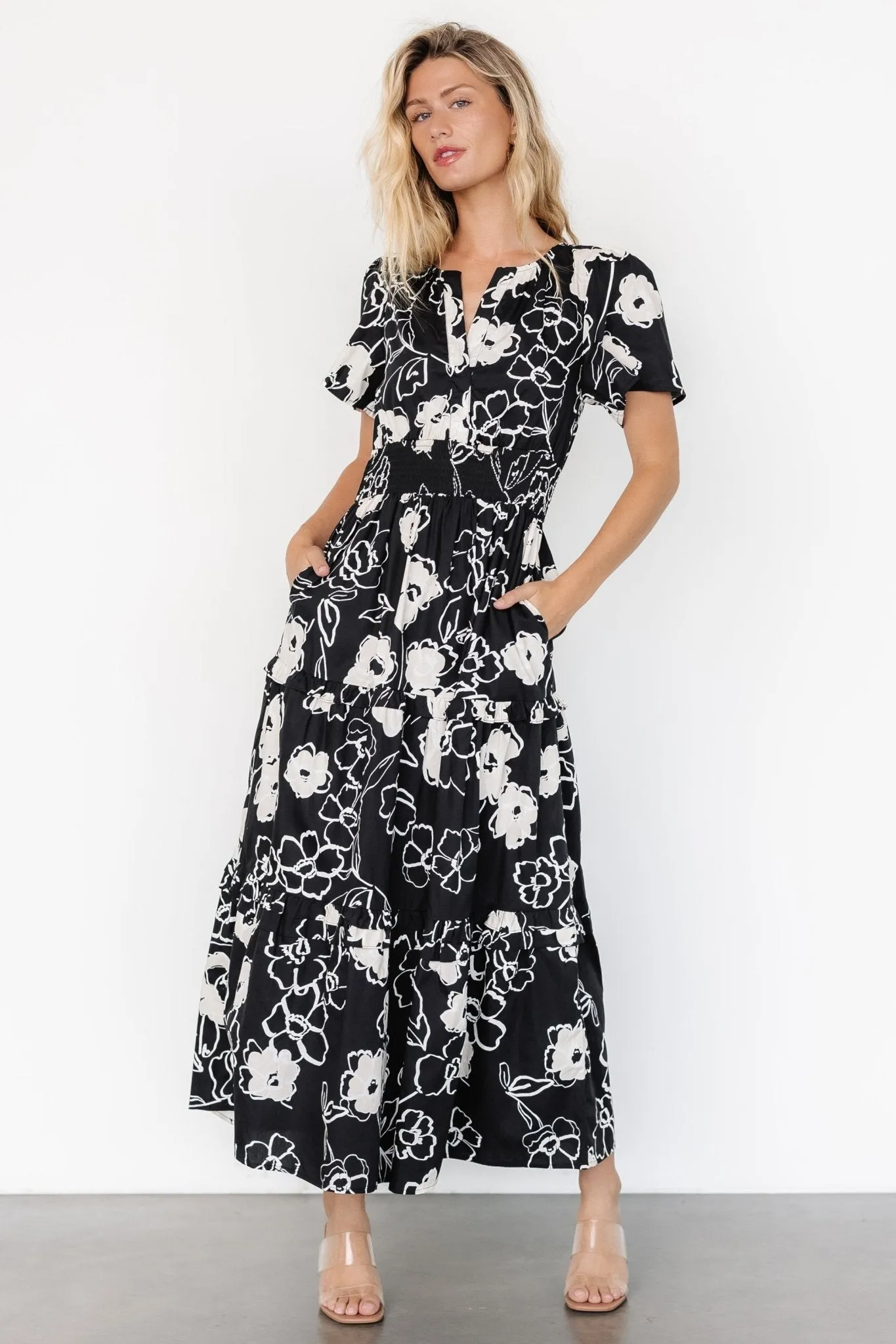 Kiana Poplin Maxi Dress | Black + Cream sold by Baltic Born
